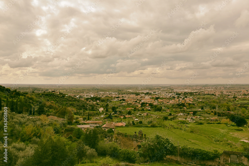 Summer storm clouds over the horizon of the european valley