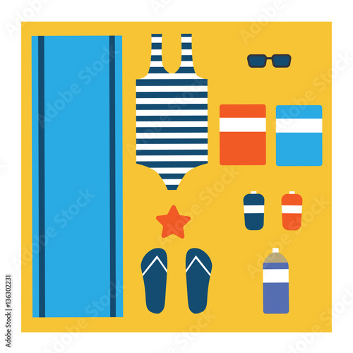 Set of necessary things for beach, vector, illustration