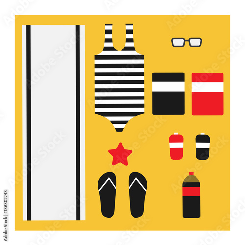 Set of necessary things for beach, vector, illustration