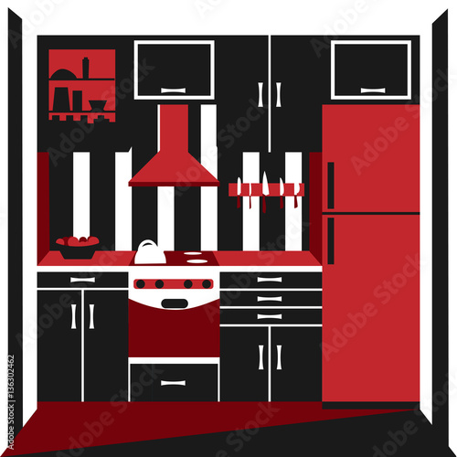 Wallpaper Mural stylish kitchen with oven and refrigerator, vector, illustration Torontodigital.ca