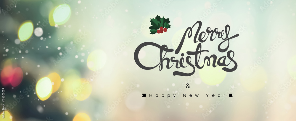 Merry Christmas and Happy New Year text on bokeh background