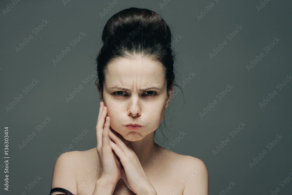 the woman pouted her lips, anger, emotions