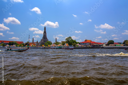 Boats in Chao Phraya river in Bangkok, Thailand
