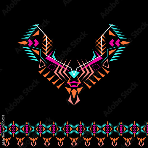 Vector neckline and borders design for fashion. Ethnic tribal neck print. Chest embellishment in boho style