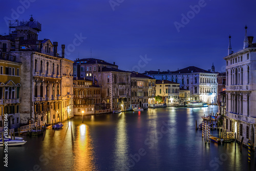 Typical old houses along Grand Channel (Canal Grande) at night, Venice (Venezia), Italy, Europe © AR Pictures
