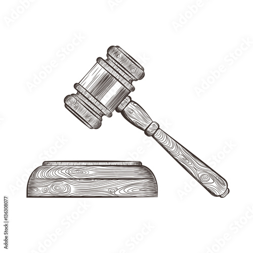 vector illustration of a wooden court hammer isolated on white