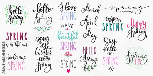 Hello spring lettering typography big set