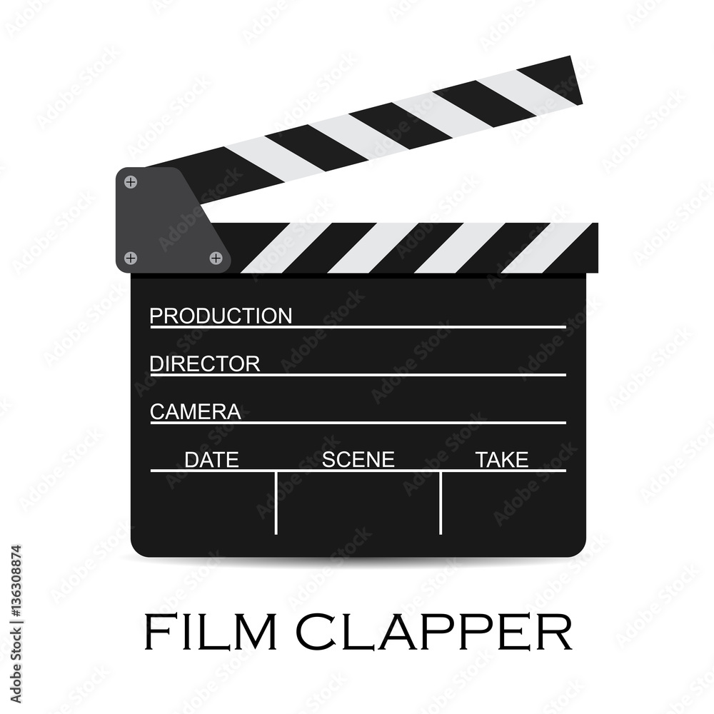 vector illustration of black film clapper isolated on white