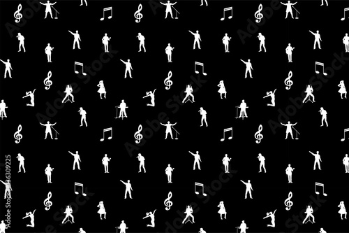 Black and white music seamless background. Vector illustration