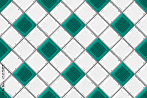 Cartoon hand drown cyan and white old diagonal seamless tiles texture. Vector illustration