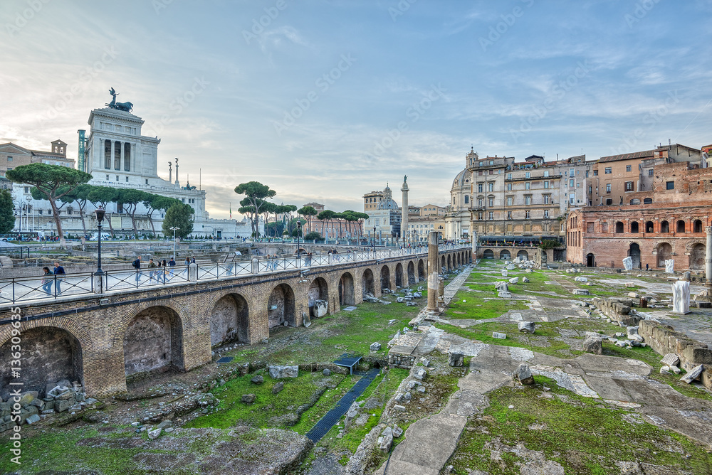Ancient Trajan's Market, ruins at Via dei Fori Imperiali, Rome, Italy, Europe