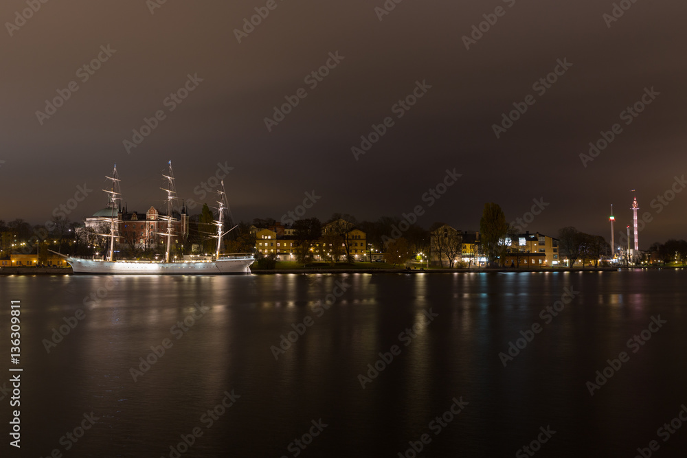 View from the promenade on a sailboat in Stockholm. Sweden. 05.11.2015