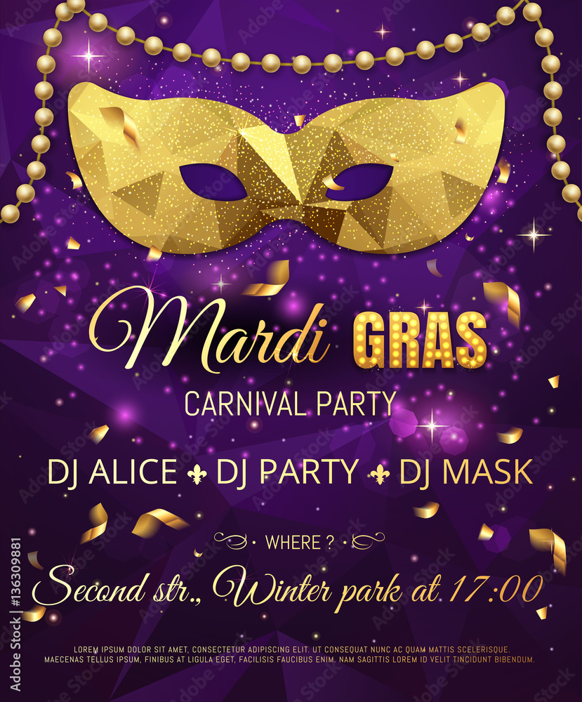 Gold triangle pattern glitter mask for Mardi Gras Tuesday carniv