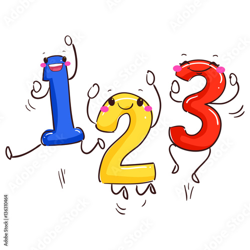 Vector Illustration of Number Mascot 123 Dancing
