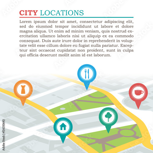 vector illustration of a city map with locations