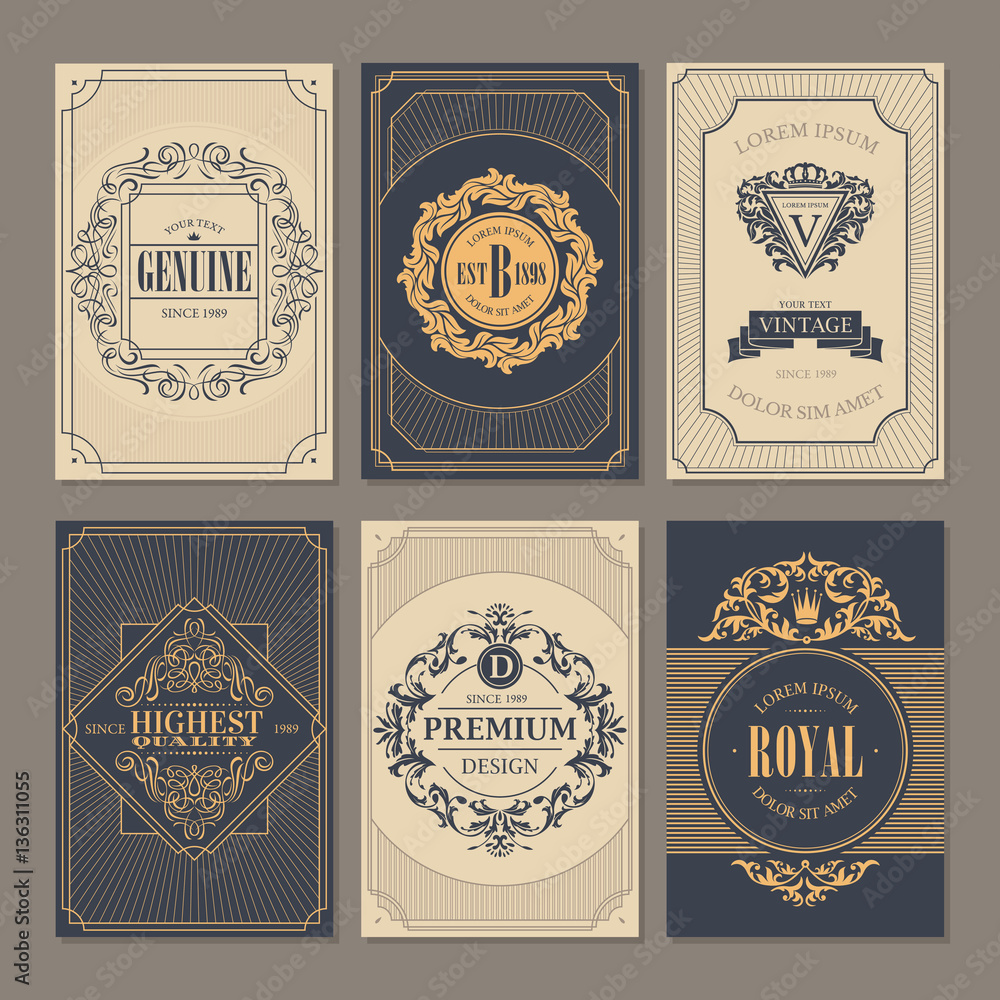 Obraz premium Calligraphic vintage floral cards collection