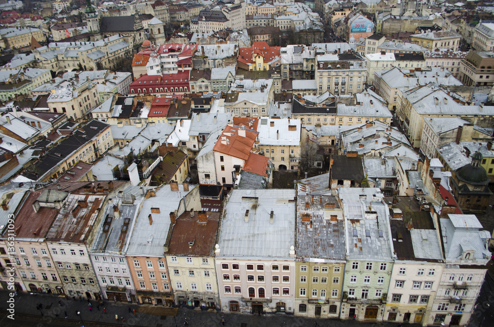 Panoramic view of Lviv from Lviv city hall, Ukraine