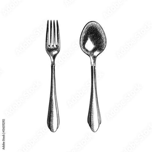 vector sketch illustration of fork and spoon