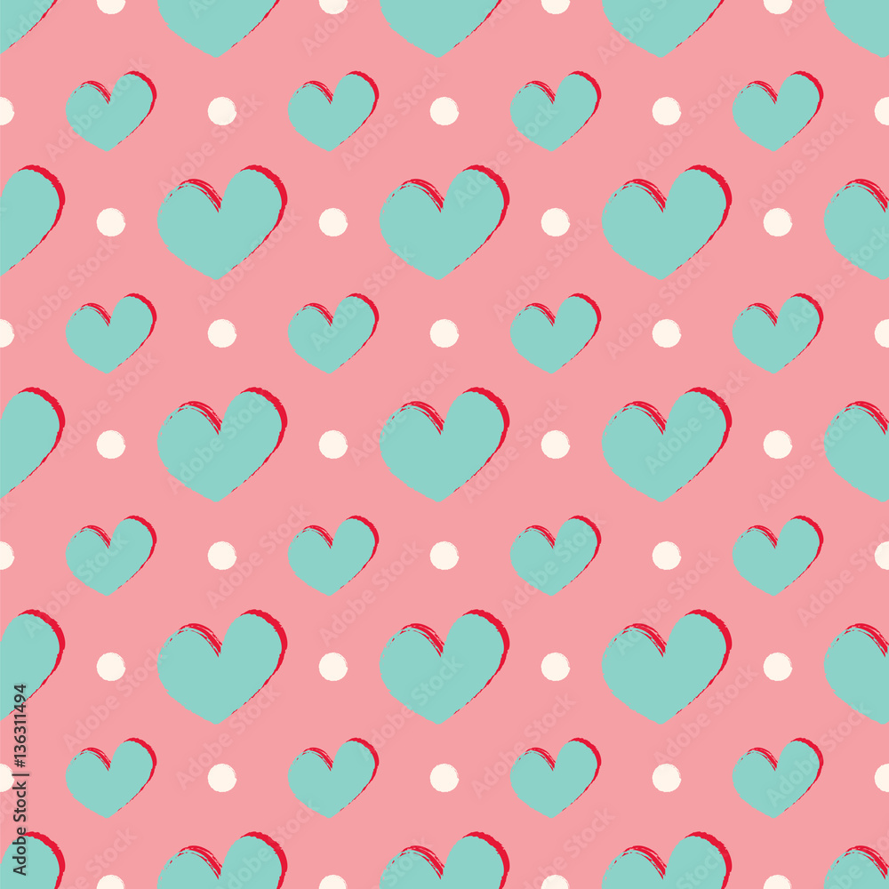 Seamless pattern with hearts and dots.