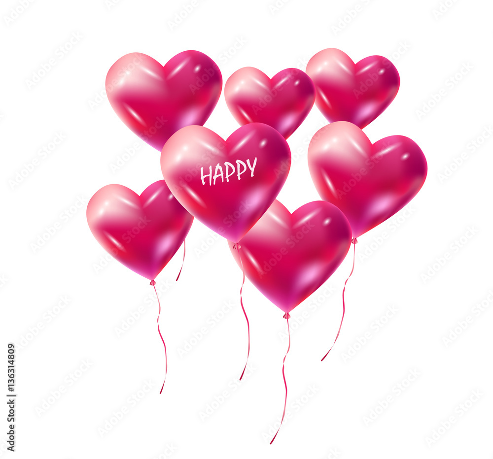 Heart balloons shape Decoration. Red Heart balloons flying isolated on white background. Heart romance love symbol for Valentine's Day, Birthday, Wedding cards, invitation, advertising