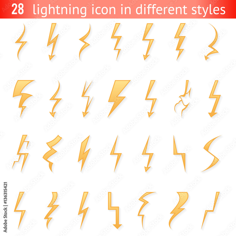 Isolated lightning thunder bolt pictogram icons set design elements vector illustration Isolated lightning thunder bolt pictogram icons set design elements vector illustration