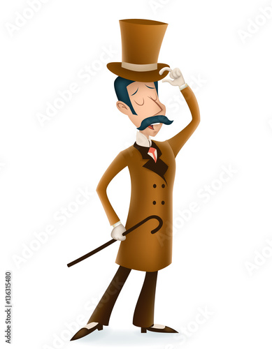 Gentleman Victorian Business Cartoon Character Icon English 3d Isolated Background Retro Vintage Great Britain Design Vector Illustration