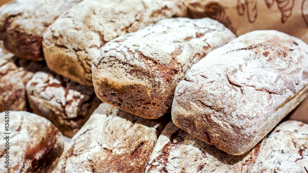 freshly baked multigrain bread as food background