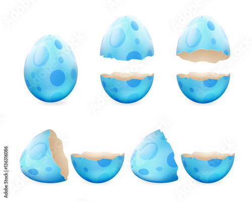 Broken eggs cracked open easter eggshell design 3d realistic icons set isolated vector illustration