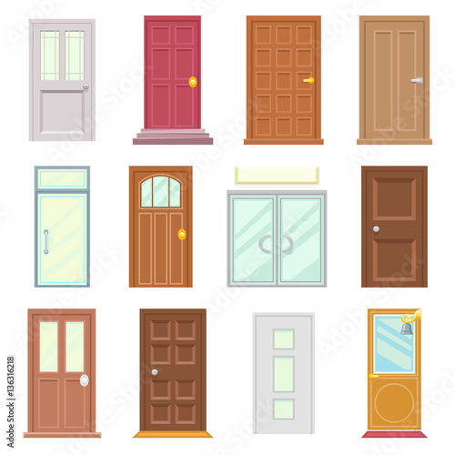 Modern Old Doors Icons Set House Flat Design Isolated Vector Illustration