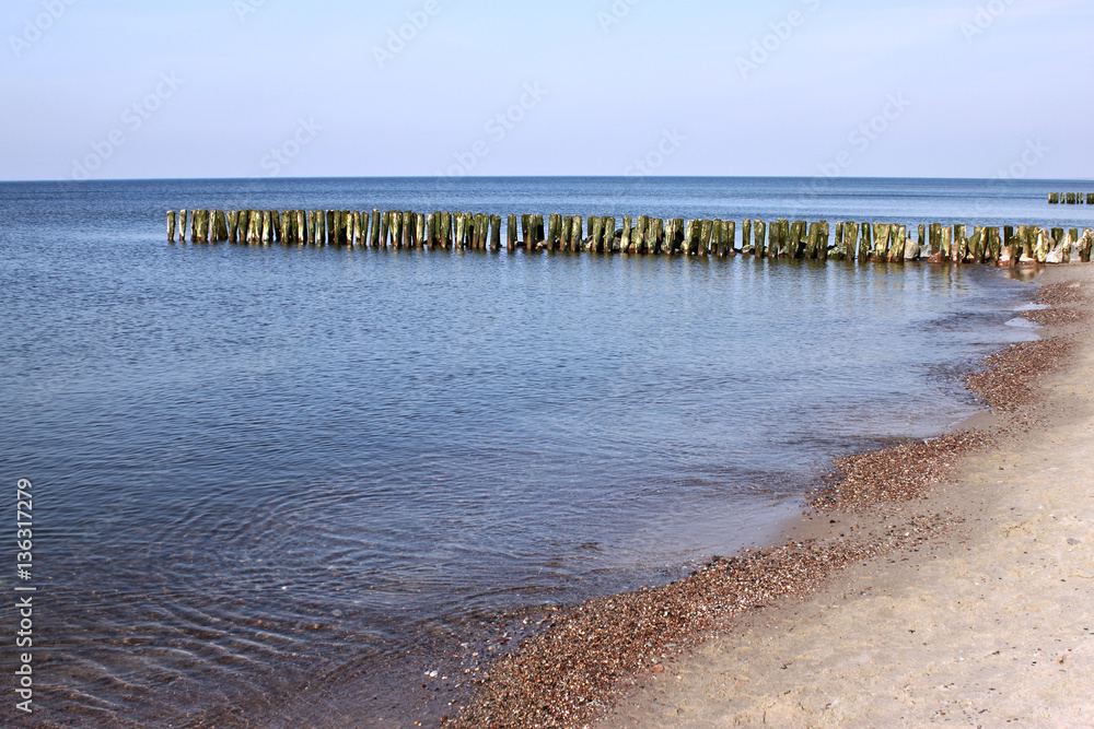 Old german breakwater on the Baltic Sea coast.