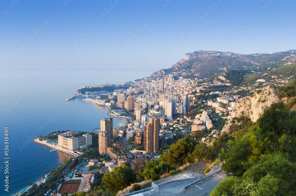 Monte Carlo city, Monaco view from above in a sunny day