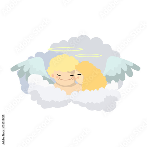 Flat cupid. Cartoon character. Two lovers. Vector isolated illustration