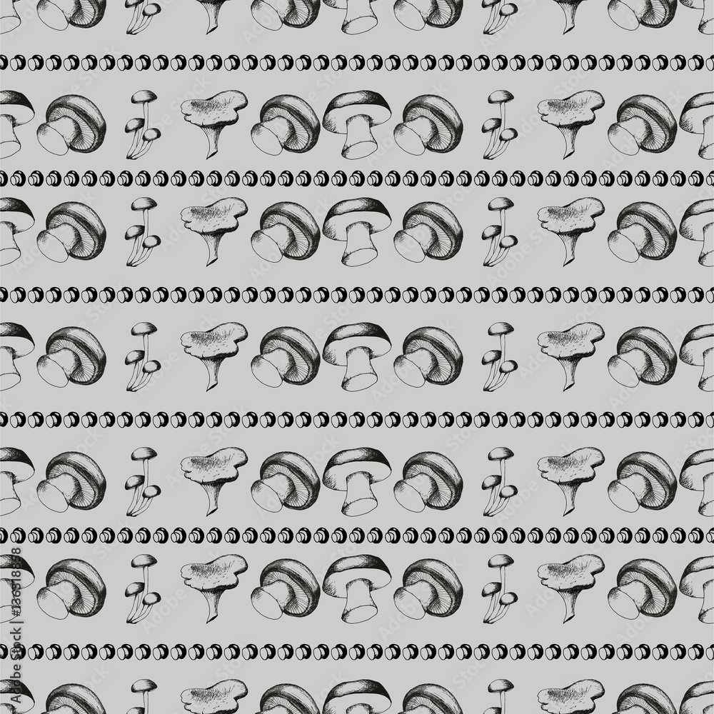 Fototapeta premium Hand drawn seamless pattern with mushrooms.