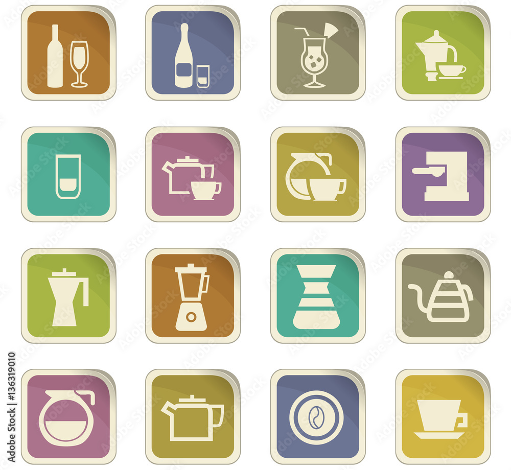 Utensils for the preparation of beverages icons Utensils for the preparation of beverages icons