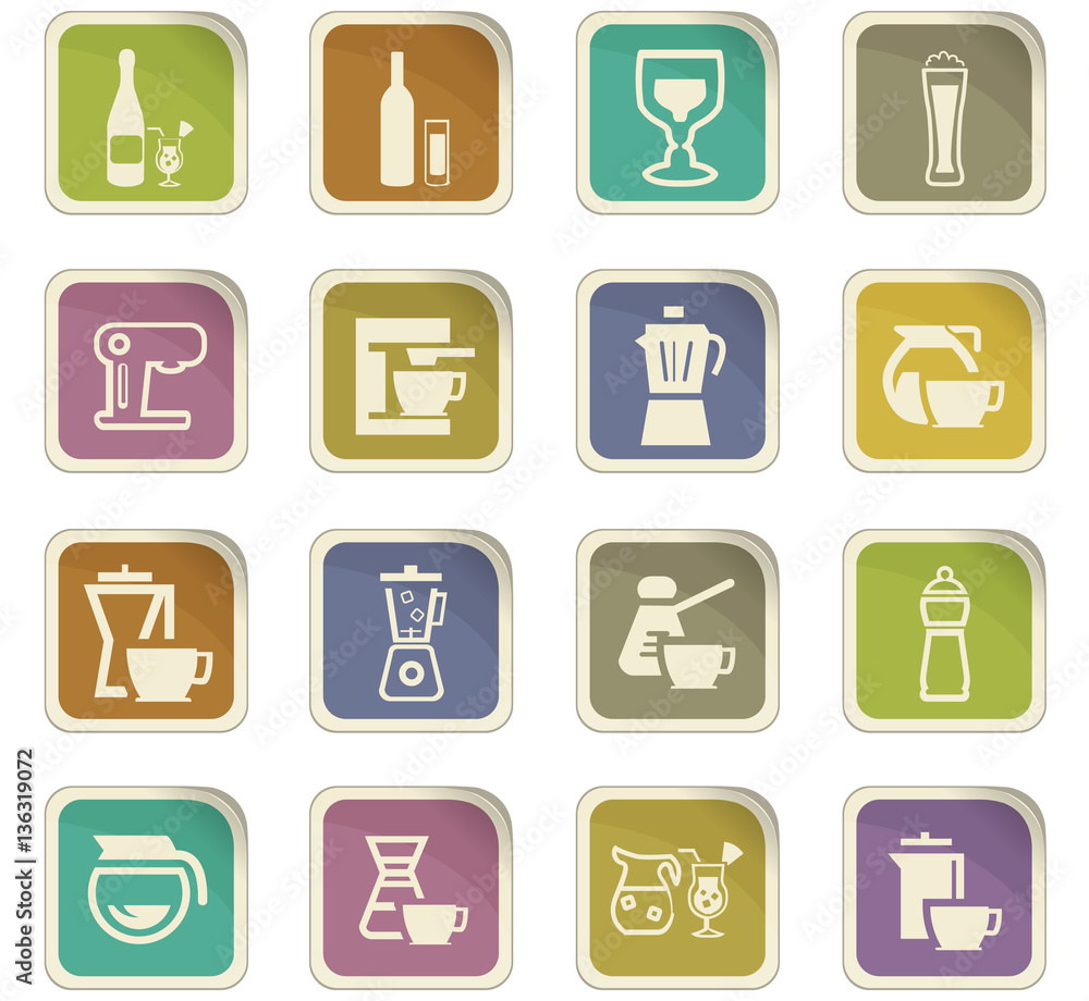 Utensils for the preparation of beverages icons Utensils for the preparation of beverages icons