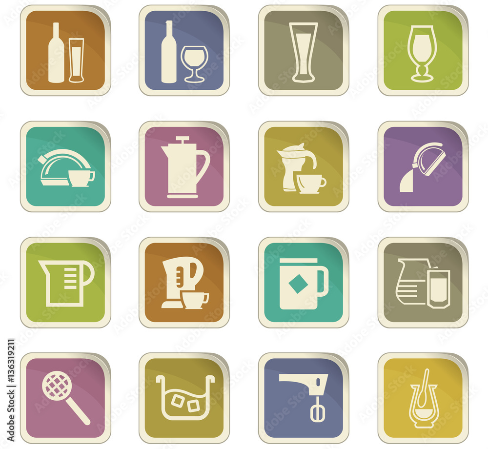 Utensils for the preparation of beverages icons Utensils for the preparation of beverages icons