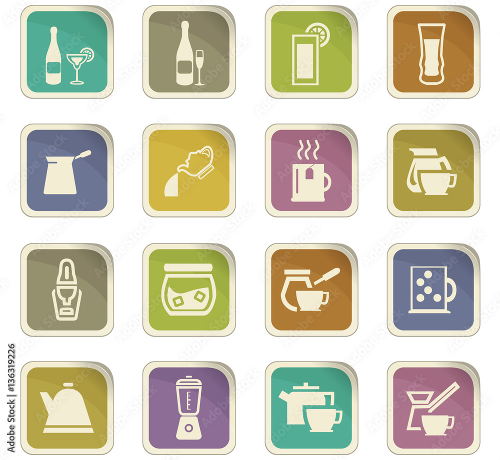 Utensils for the preparation of beverages icons Utensils for the preparation of beverages icons