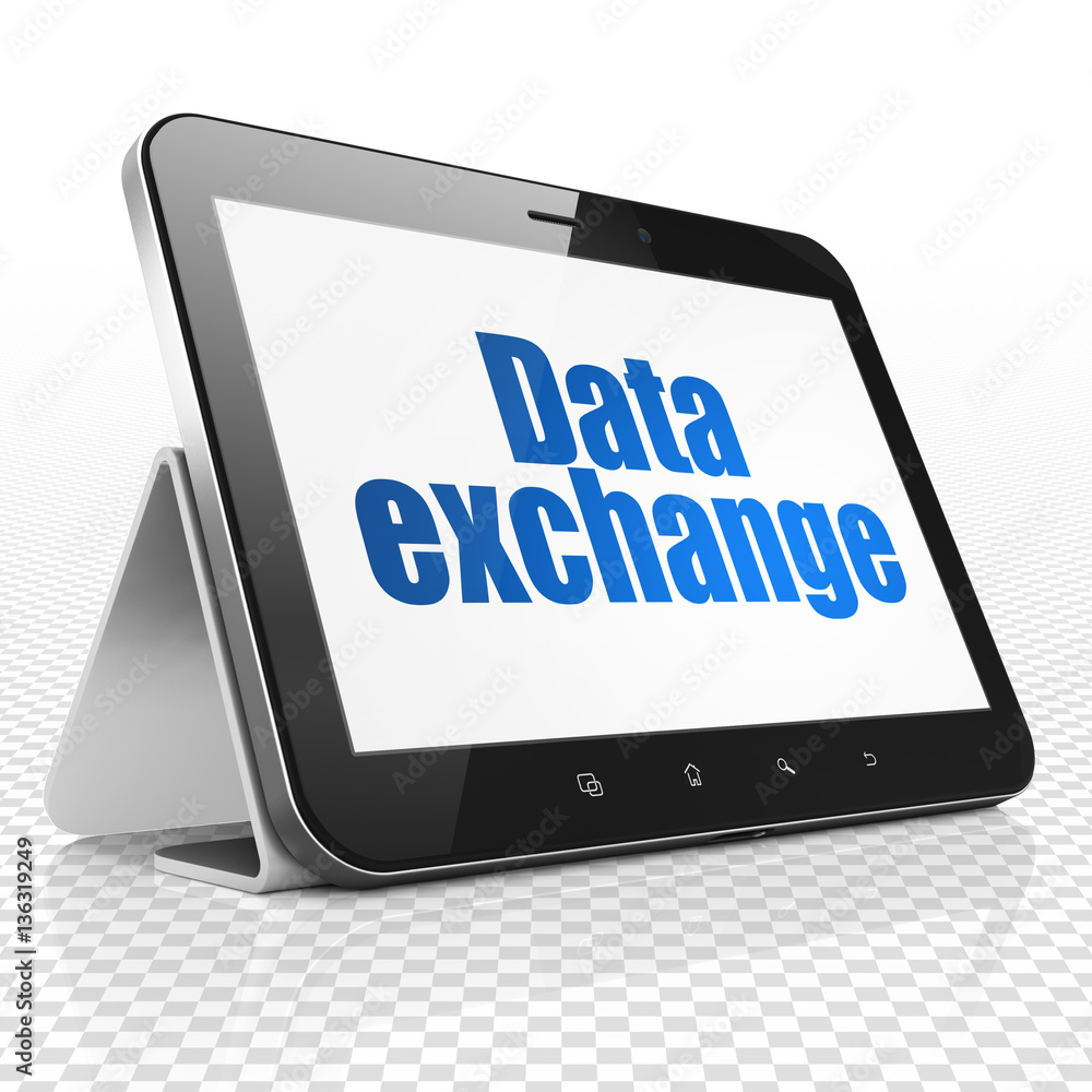 Information concept: Tablet Computer with Data Exchange on display Information concept: Tablet Computer with Data Exchange on display