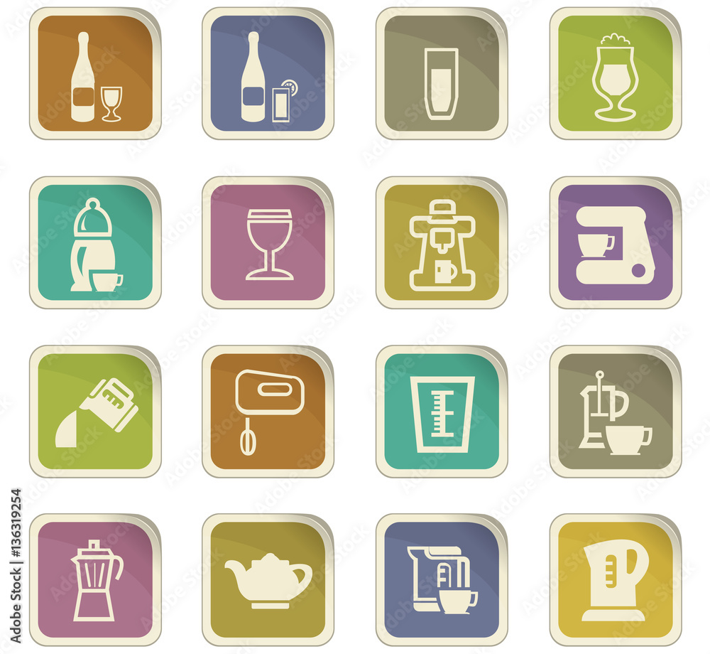 Utensils for the preparation of beverages icons Utensils for the preparation of beverages icons