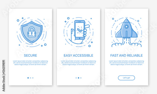 Vector Illustration of onboarding app screens and web concept design team for mobile apps in flat line style.