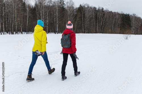 Sporting girlfriend in winter woods