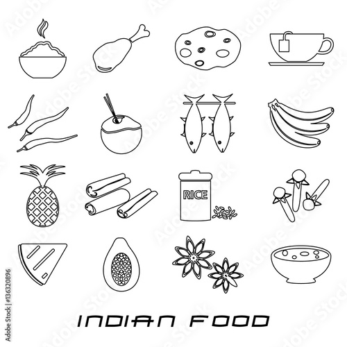 indian food theme set of simple outline icons eps10