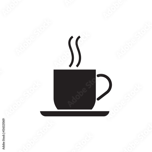 Black coffee cup silhouette with a plate  isolated on white background.
