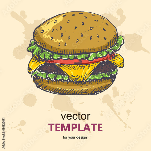 Fast food menu design template hand drawn vector