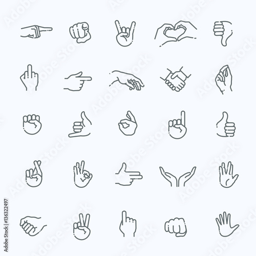 Hand gestures thin line icon set