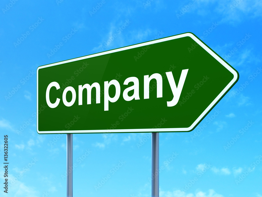 Finance concept: Company on road sign background Finance concept: Company on road sign background