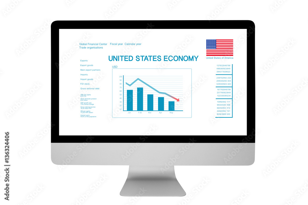 Isolated responsive device displaying state of American economy Isolated responsive device displaying state of American economy