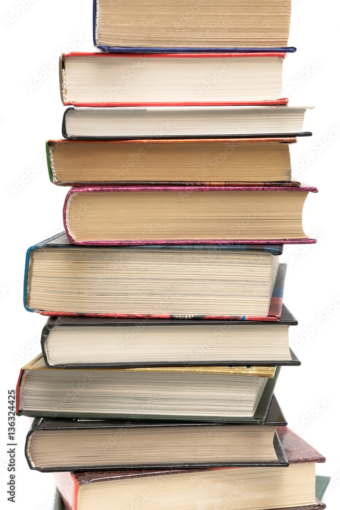 stack of different books on a white background stack of different books on a white background