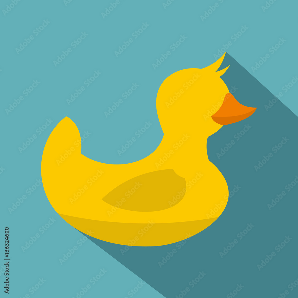 Yellow toy duck icon, flat style