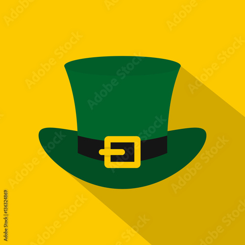 Green top hat with buckle icon, flat style